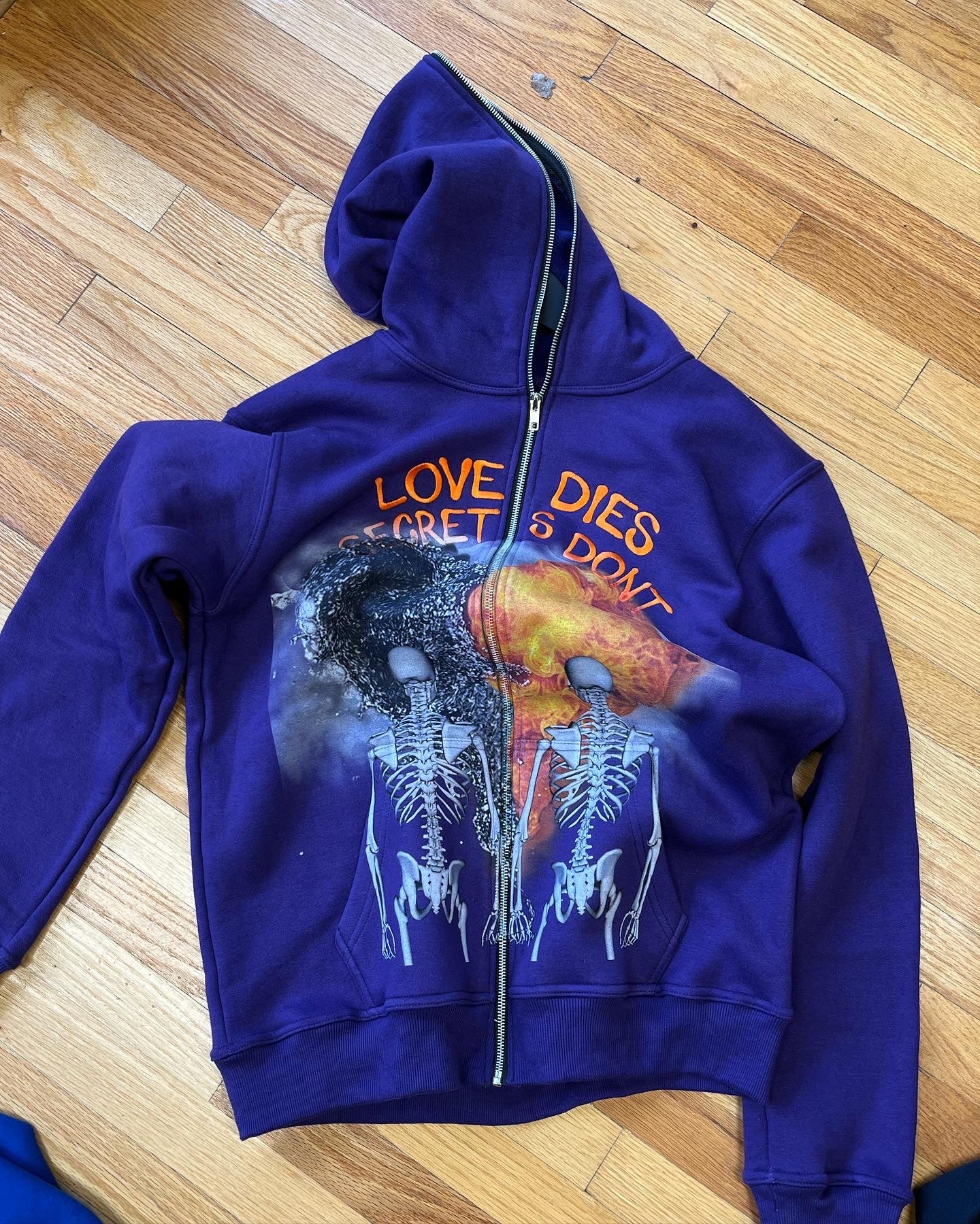 “Love Dies Secrets Dont” Full zip embroidered hoodie