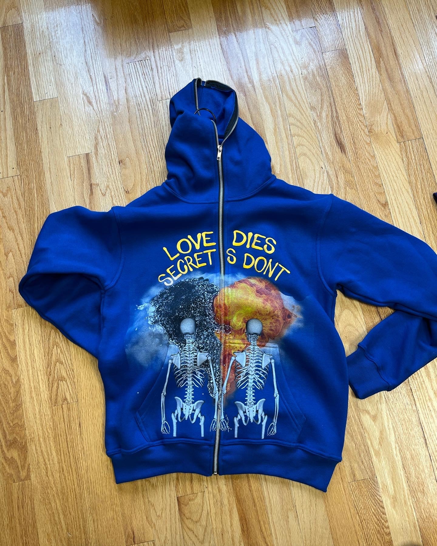 “Love Dies Secrets Dont” Full zip embroidered hoodie